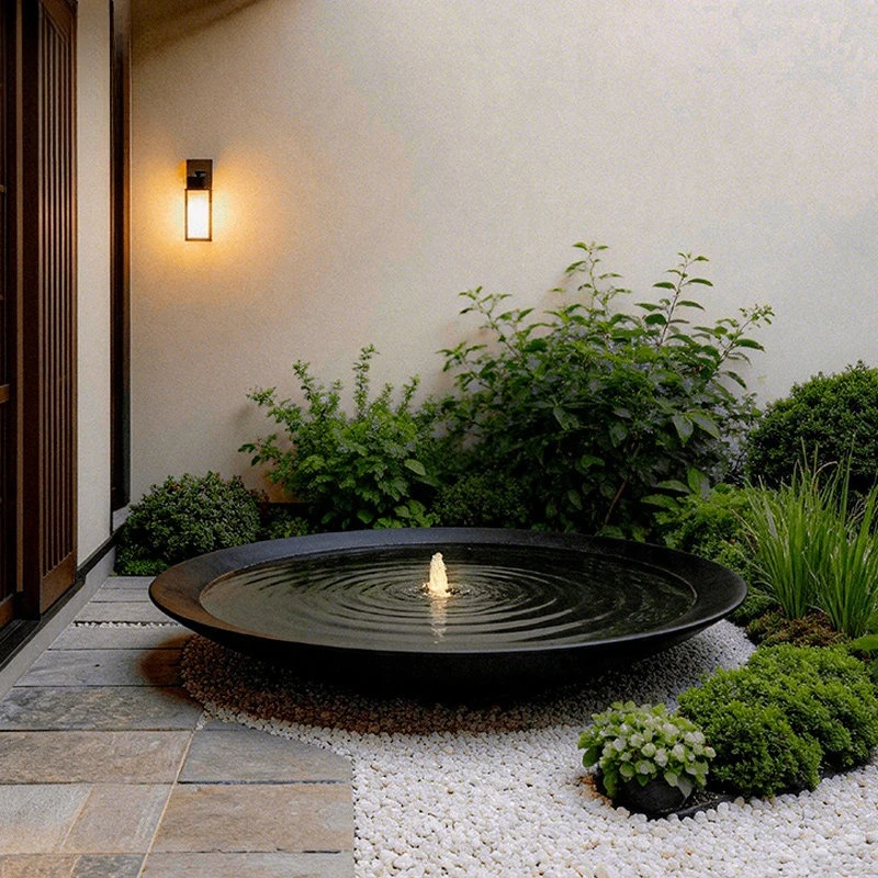 Round Stone Water Basin Fountain Ornament Indoor Courtyard Waterscape Craft Smooth Surface Flat Plate Landscape Furnishing