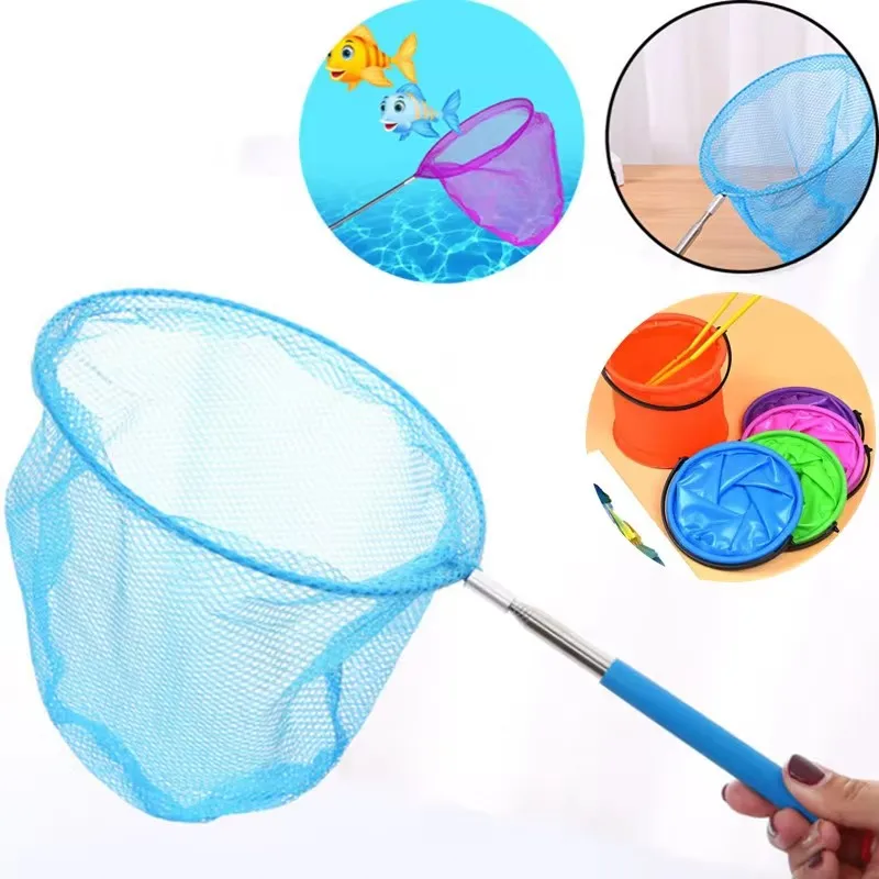 Rete da pesca all'aperto per bambini Girino in acciaio inossidabile che cattura rete da pesca Calzini giocattolo Secchio pieghevole per insetti da pesca retrattile