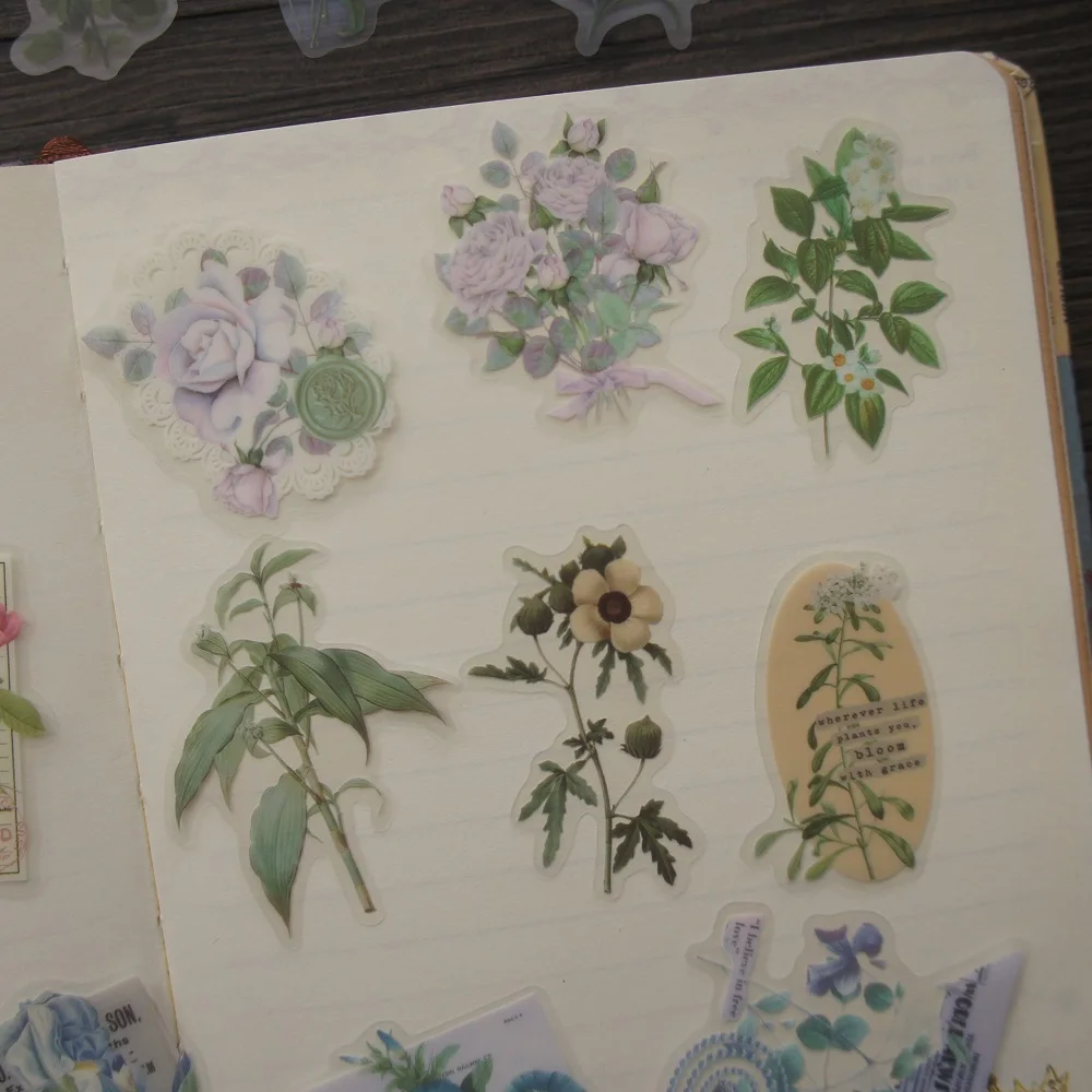 38pcs Soft Color Flower Specimen Hide In Book Style PVC Sticker Scrapbooking DIY Gift Packing Label Decoration Tag