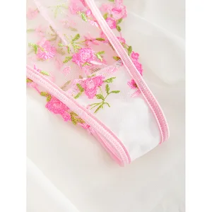 Super sexy transparente weibliche feine Spitzenblume bestickte Dessous von zwei Teilen transparentes Höschen Set V -Neck 6 Hauptverkäufe der Braut länger - №4