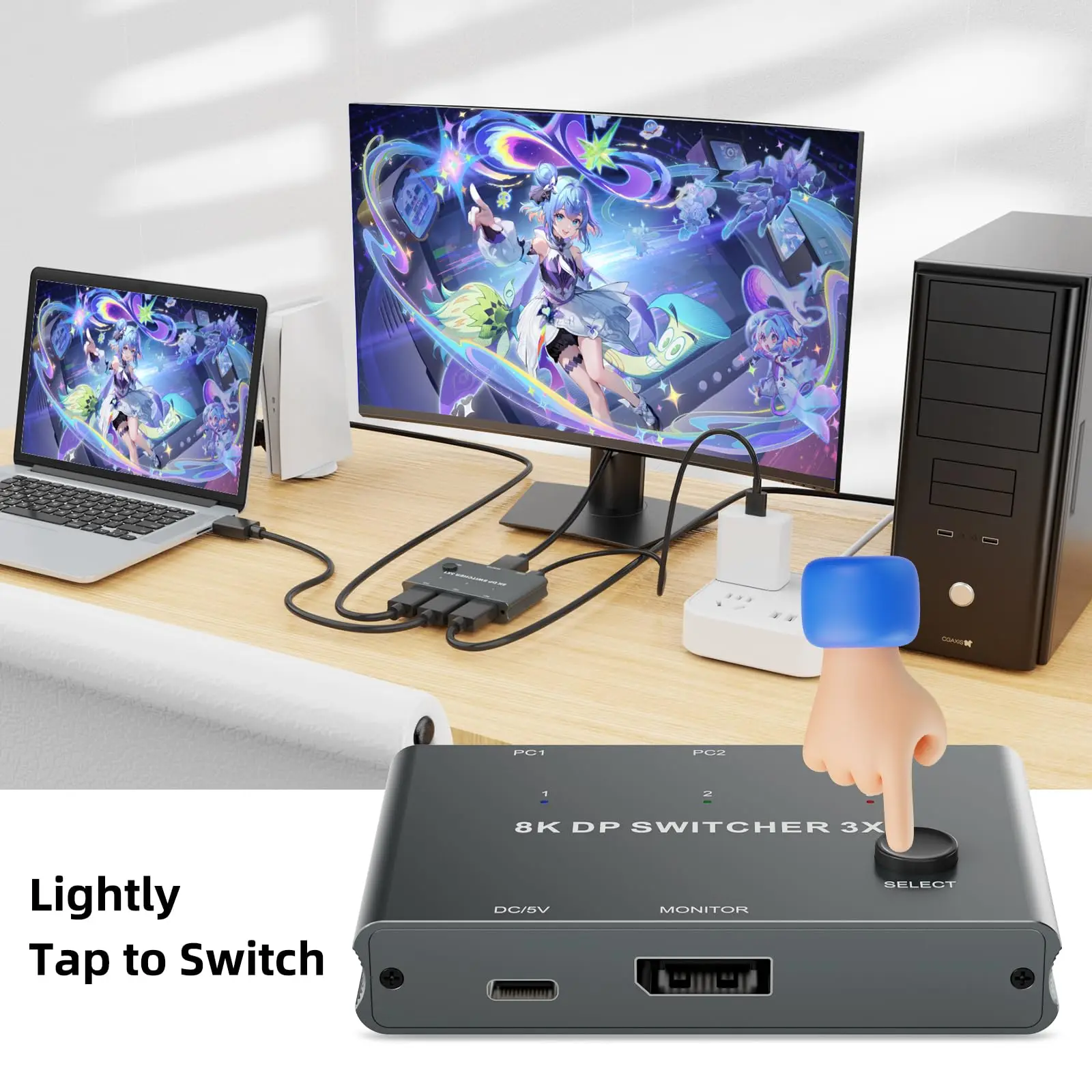 Imagem -04 - Displayport Displayport Switch dp Switches Splitter Selector Box Suporte Botão 8k @ 60hz 4k @ 144hz em Saída Compatível com pc