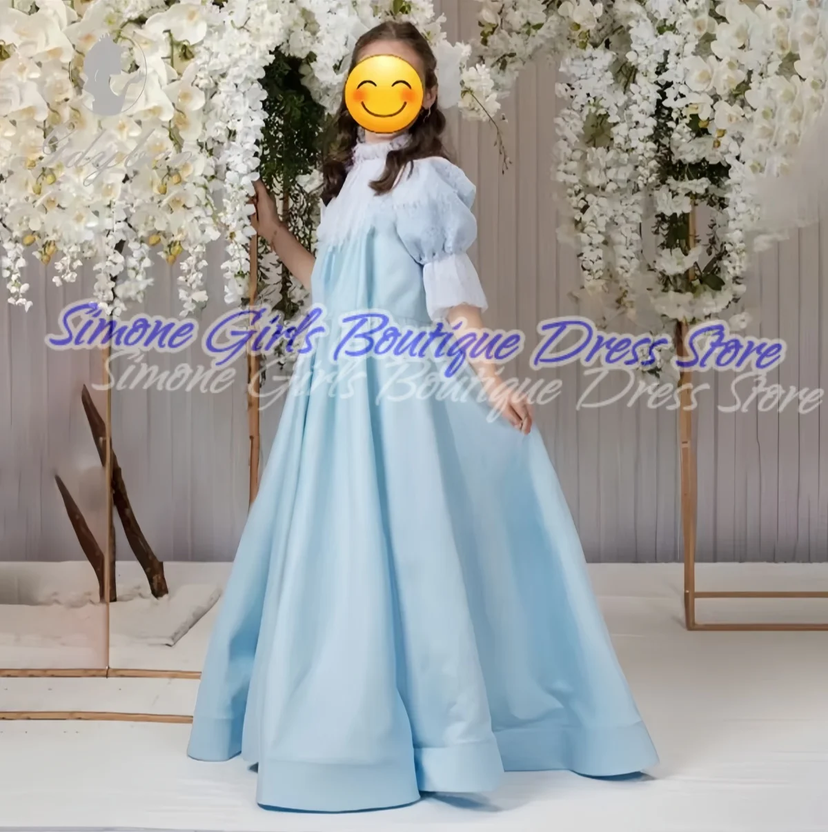 فستان كلاسيكي بسيط مزين بالدانتيل على شكل حرف A فستان فتاة الزهور طويل بطول الأرض أنيق نصف كم فستان التواصل الأول حسب الطلب