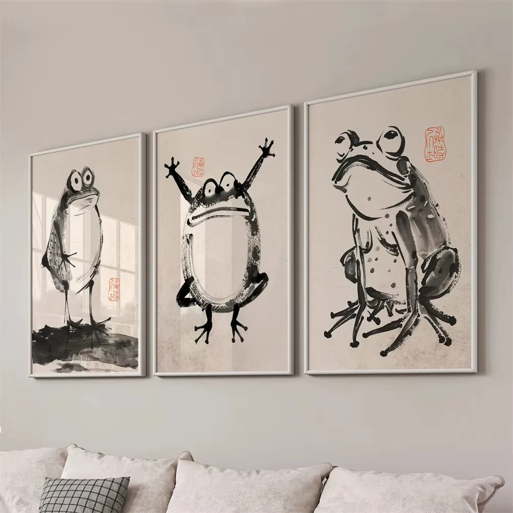 Japanese-Style Sketch Frog Print Poster Retro-Chic Toad Wall Art Frameless Canvas Print Room & Living Room Decor