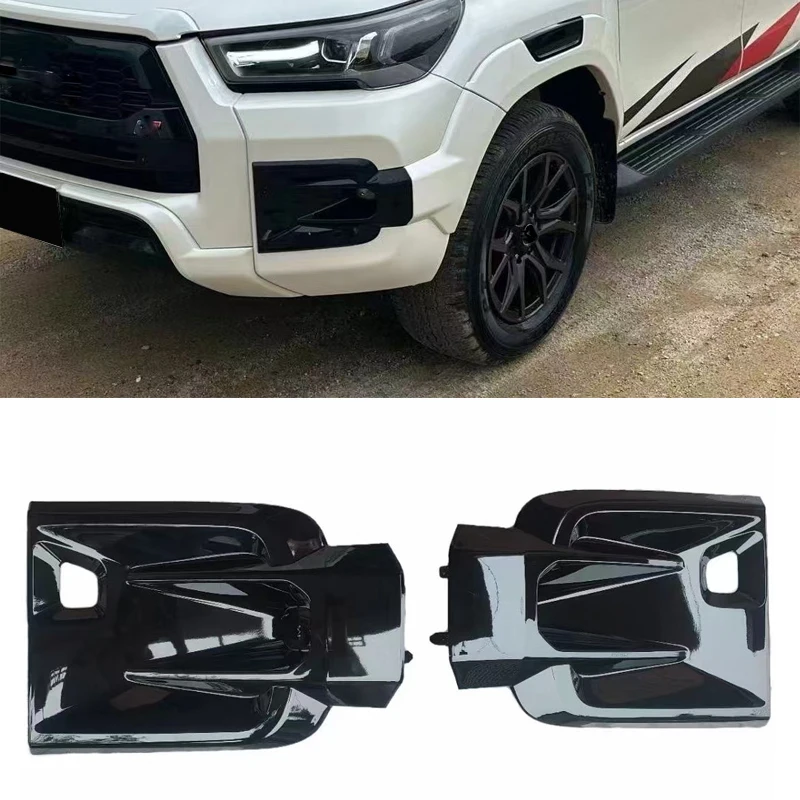 2pcs ABS Gloss Black Fog Lamp Cover For Toyota Hilux Rocco GR 2021 2022 Front Bumper Foglight Trims Car Styling