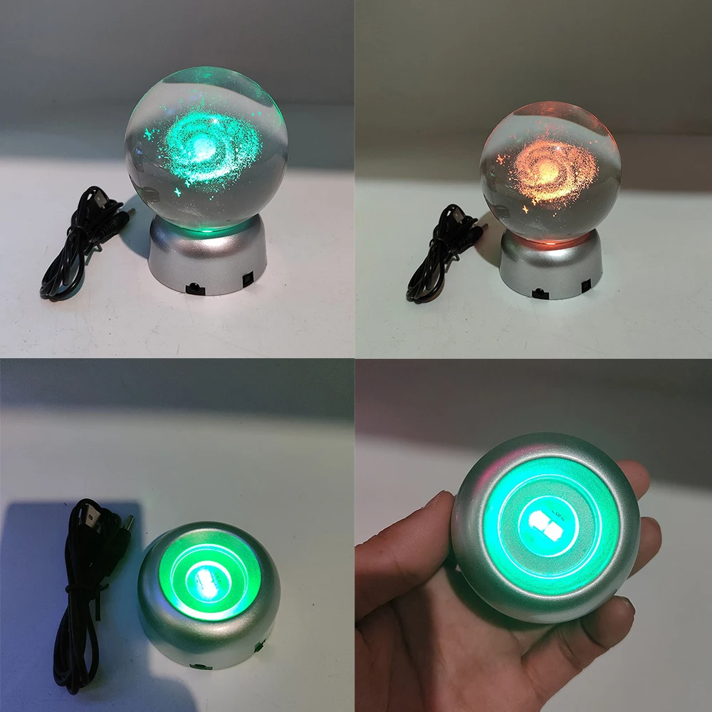 Rotondo LED luci colorate sfera di cristallo Base di plastica concava fondo sfera Display Standsuitable per 50-80mm palla USB alimentato