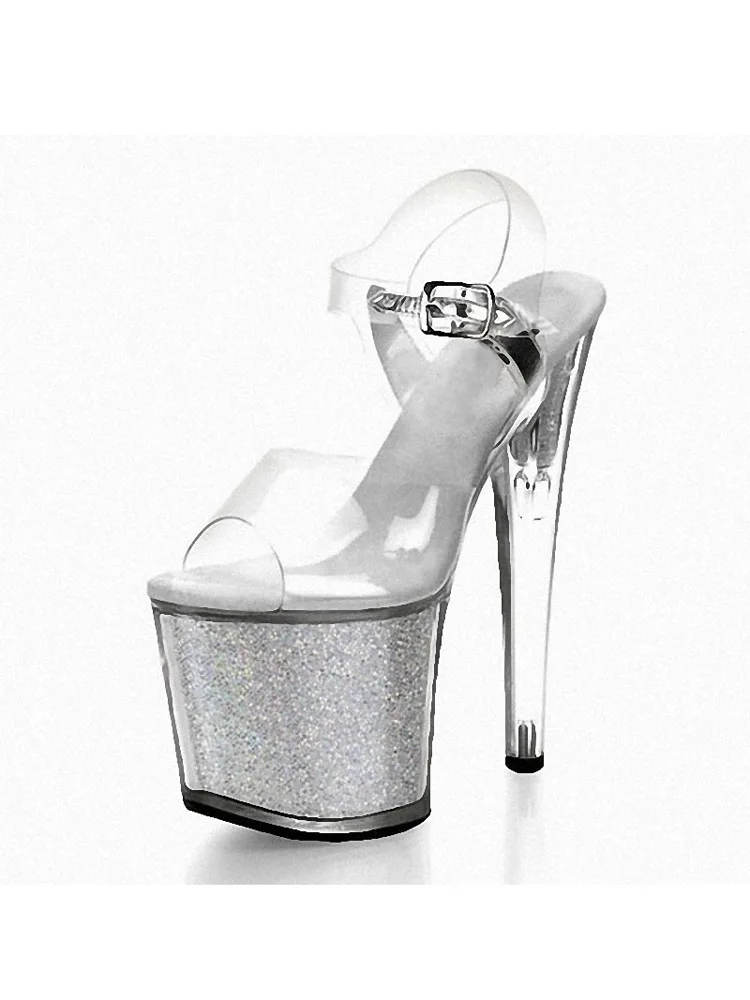 Exotic Glitter Crystal Thin heels Bling Clear Sandals 8 inches Sexy Fetish Gothic Cross dressing 20CM novelty Pole dance Bride