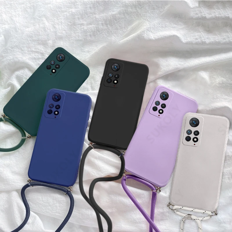 Estojo quadrado de silicone líquido, capa crossbody, Xiaomi Redmi Note 11 Pro Note 12 Pro 5G Redmi 10 13T Pro Poco X5