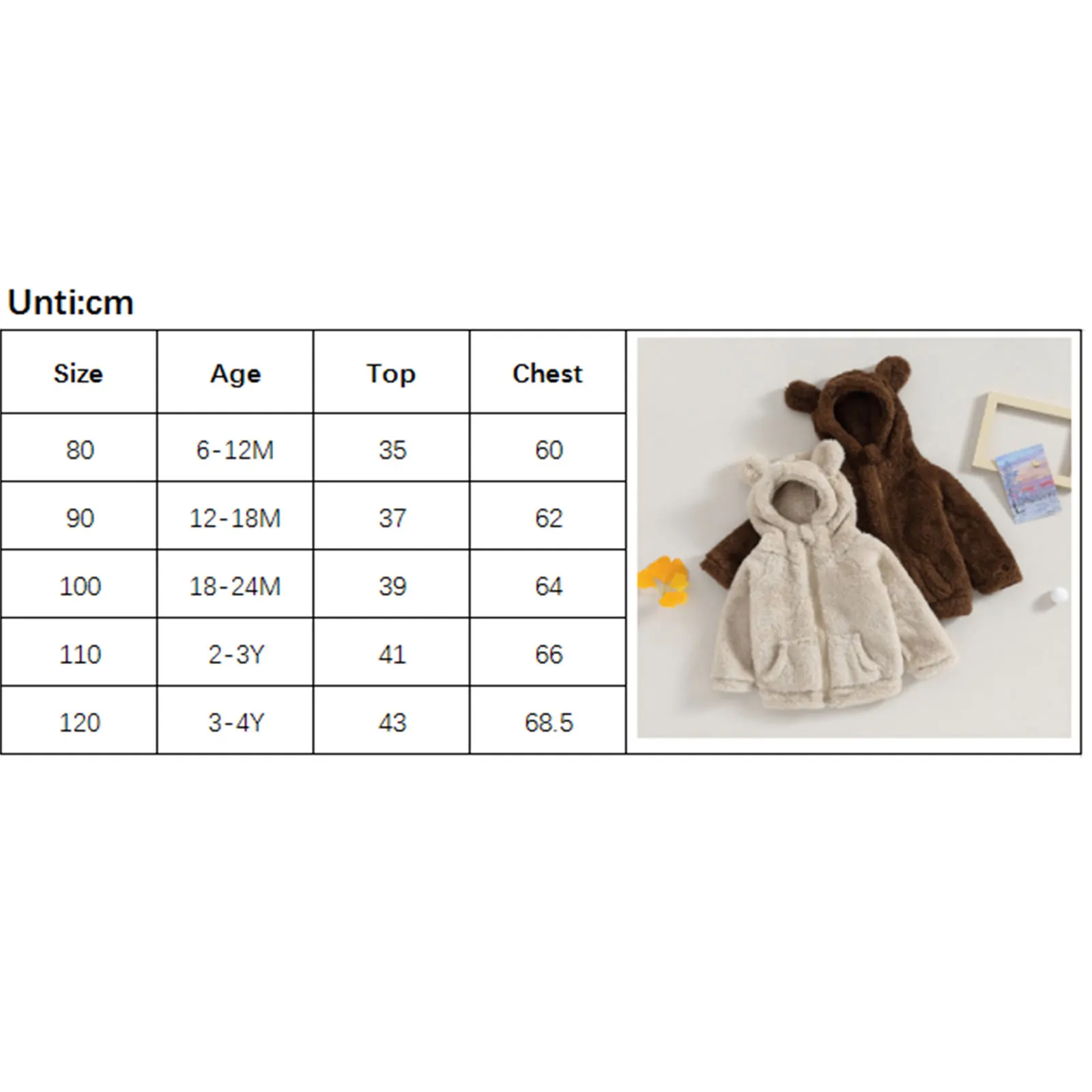 2024 Winter Toddler Boys Zipper Hooded Jackets Plush Warmer Solid Long Sleeve Sweatshirt Coat with Bear Ears Hat for Kids Girls