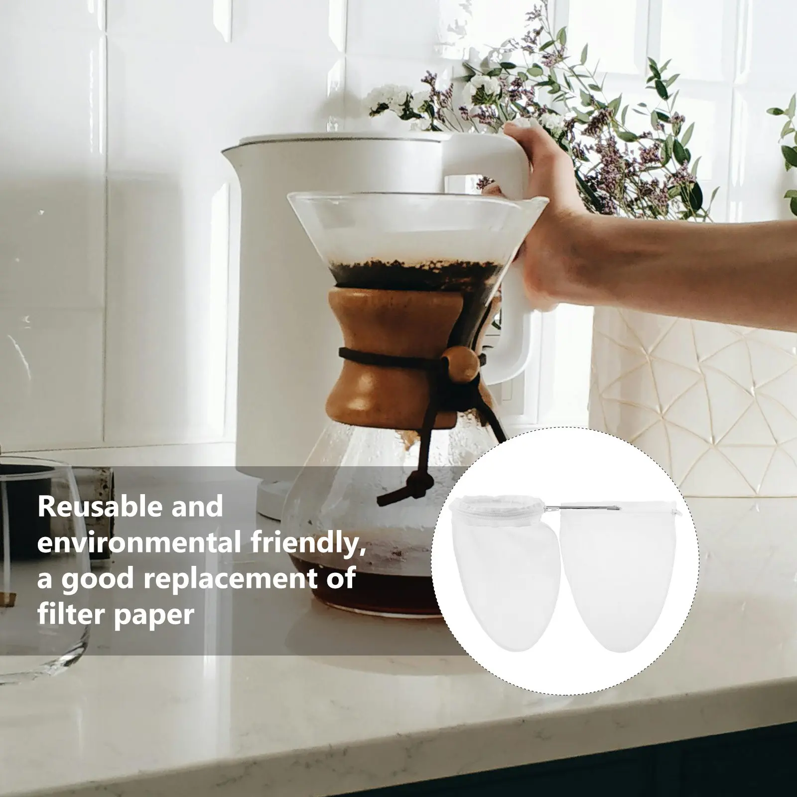 3Pcs Tea Filter Bag with Stainless Steel Handle Cotton Inner Layer Dense Thick Filter for Pure Flavor Coffee Tea Brewing