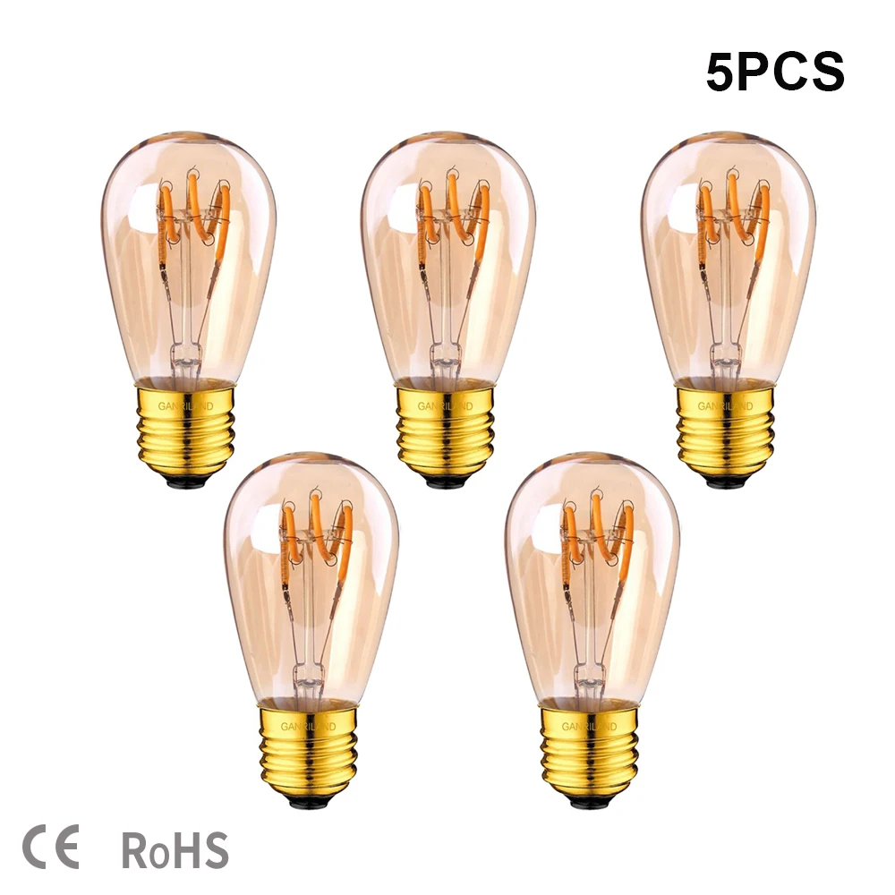 

5PCS LED Edison Bulb E27 3W Dimmable Gold Spiral Filament ST45 Vintage LED Light Bulb S14 Decorative Incandescent Light Ampoule