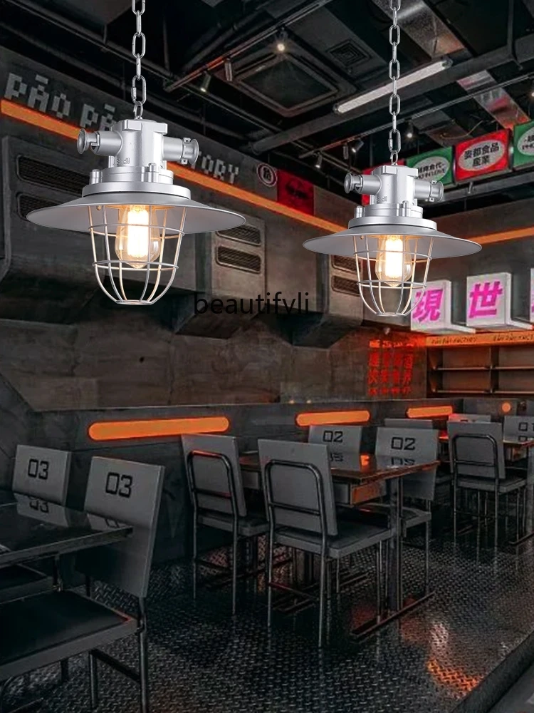 Industrial Style Bar Chandelier American Style Retro Creative Restaurant Personality Silver Single-Head Droplight