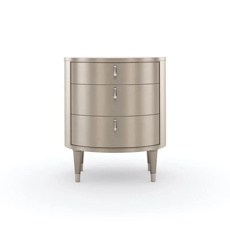 

Modern Gorgeous Three Drawer Luxury Solid Wood Bedside Table Beauty Bedside Table Gold Embellished Bedroom Storage Dresser