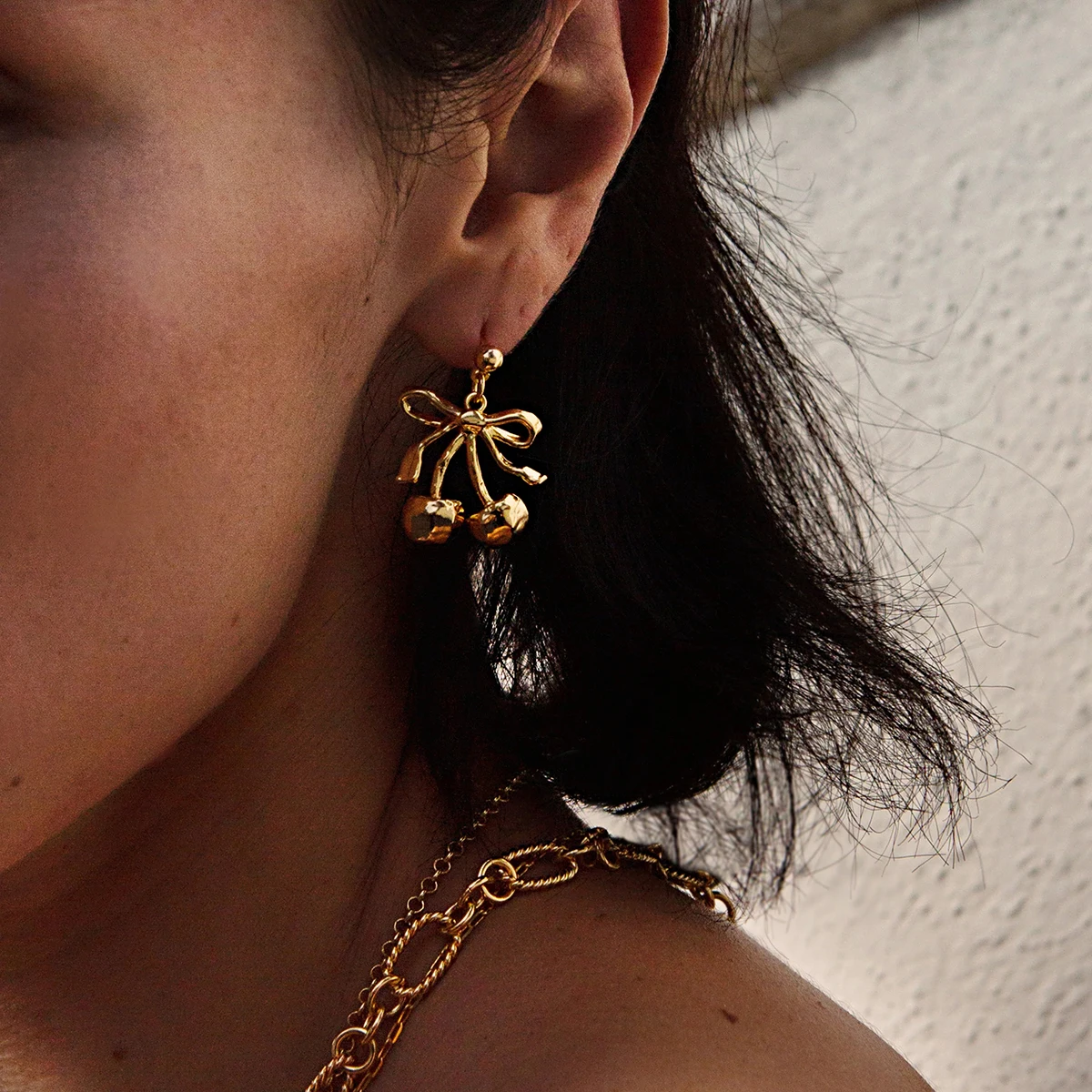 يوري الحد الأدنى القوس الكرز قلادة الأقراط الفولاذ المقاوم للصدأ تنوعا شعبية PVD مقاوم للماء مجوهرات هدية