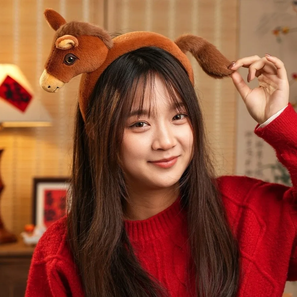 

Unisex Sweet Mascot Headband Soft Cartoon Horse Hair Hoop New Year Pony Headpiece Photo Props