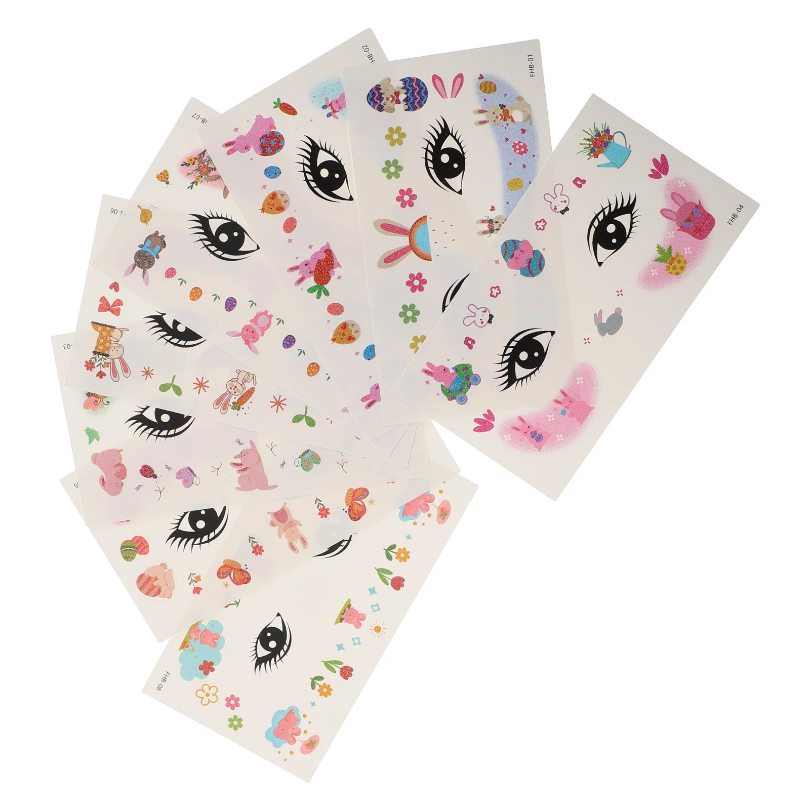 

8 шт. временных татуировок с блестками в виде пасхальных зайчиков, наклейки для детского пасхального макияжа, дизайн с морковками и кроликами