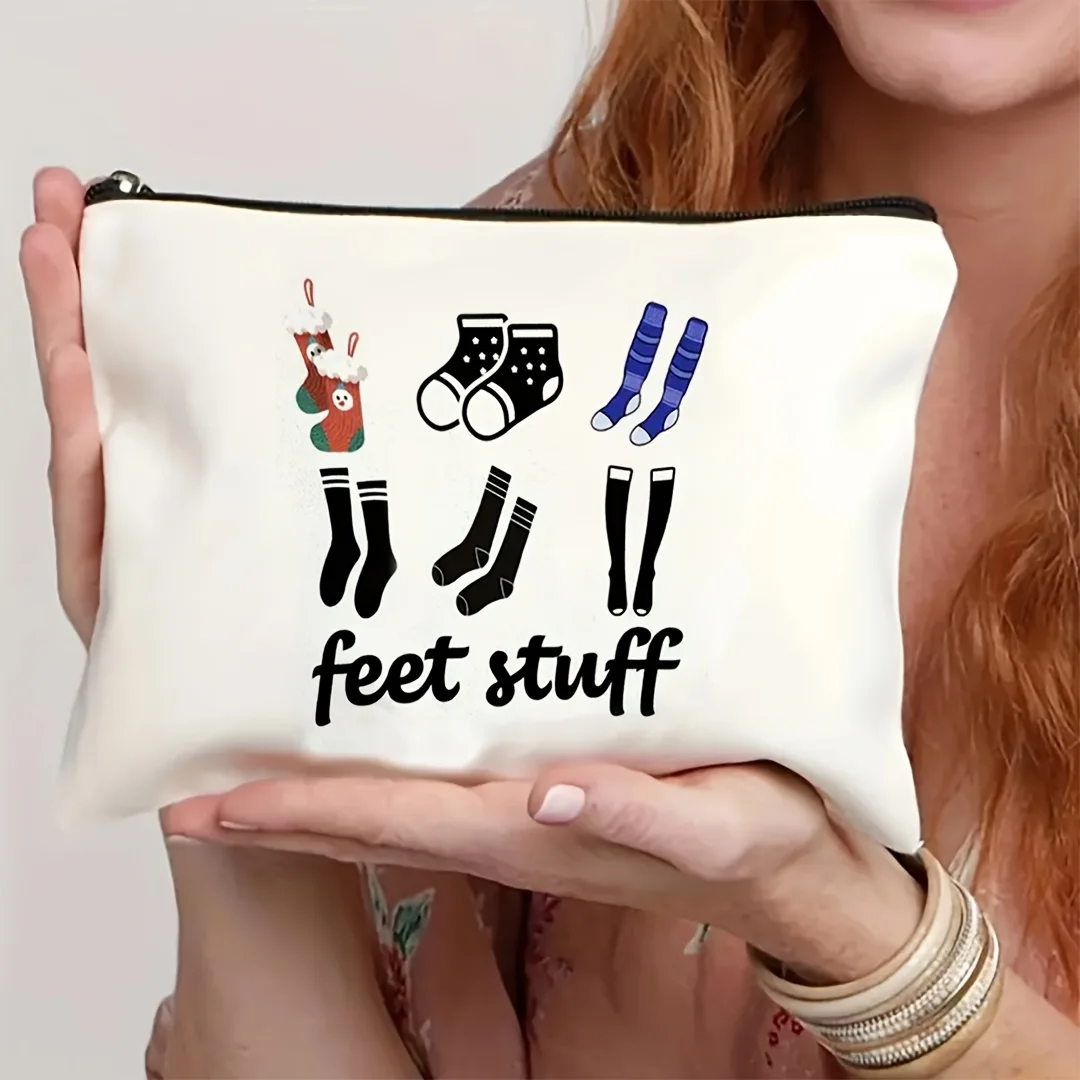 

"Foot Stuff" Design Beige Multifunctional Travel Organizer Pouch - Portable Toiletry & Makeup Storage Bag for Bridesmaid Gift