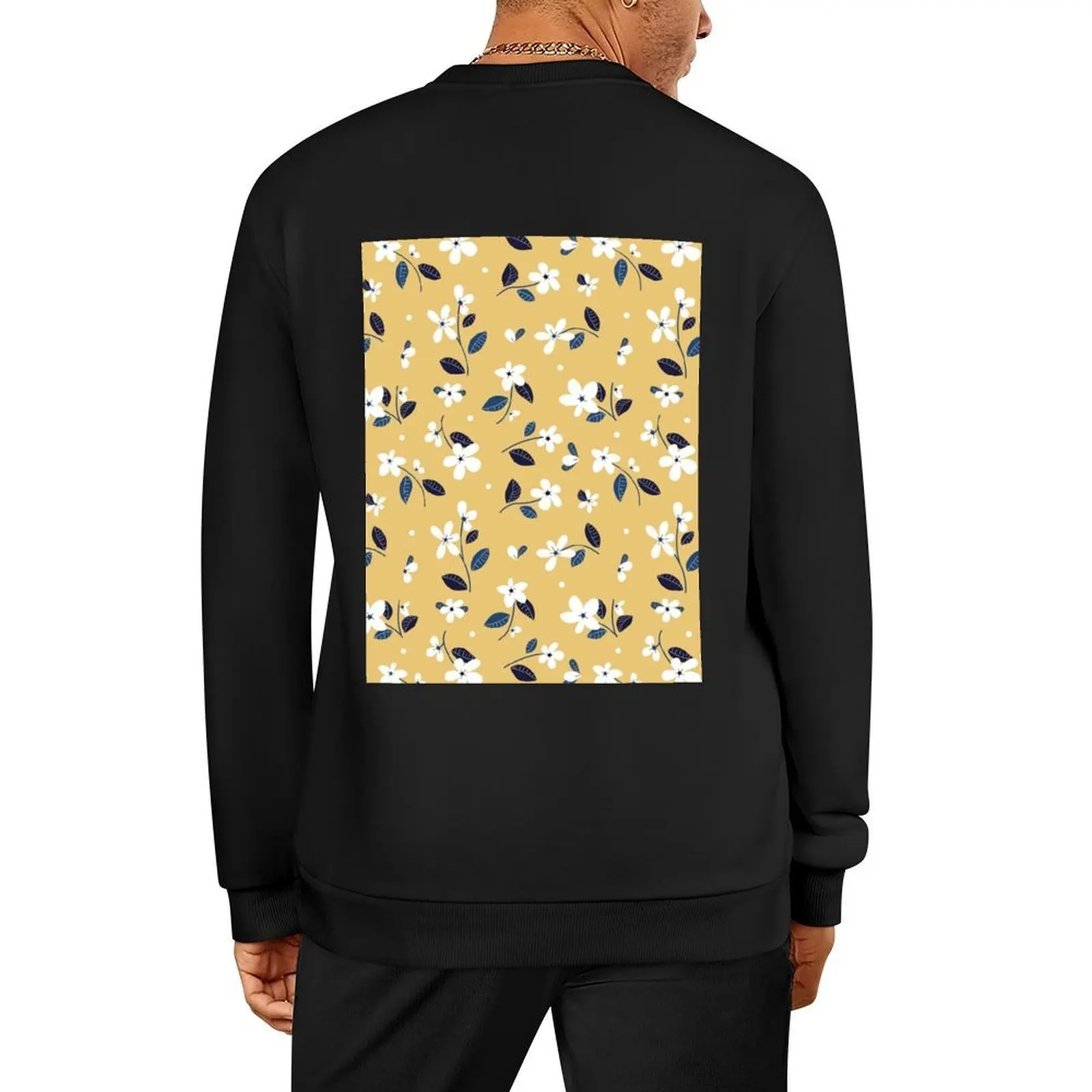 

Little white flowers with a mustard background Pullover men's sweat-shirt men clothing graphic t shirts men new sweatshirt