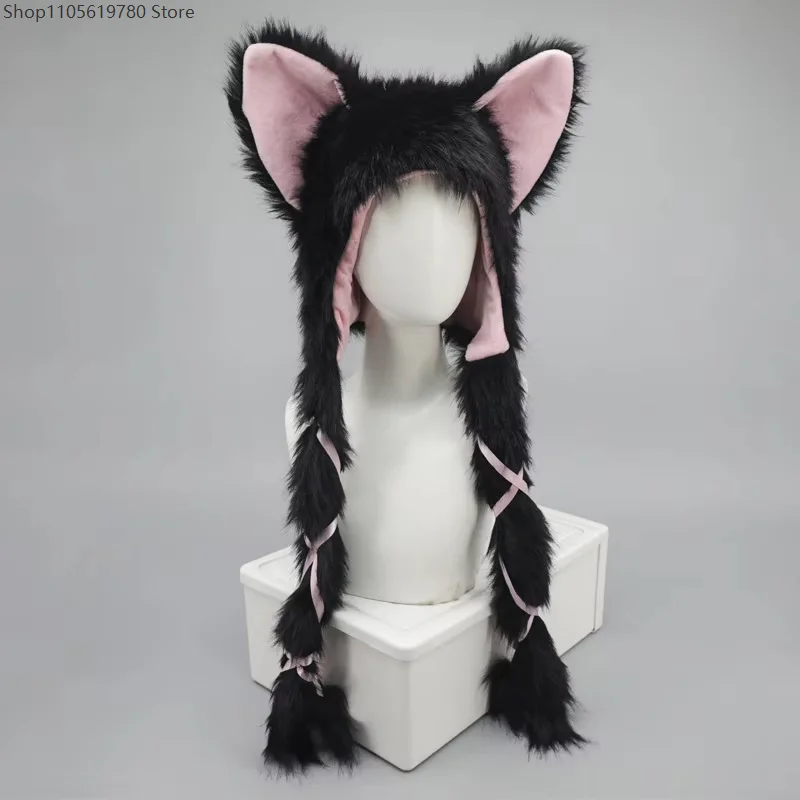 Fluffy Plush Fox Cat Ear Headwear Fursuit Kigurumi Warm Ear Protection Hat Y2K Halloween Comic Party Cosplay Dress Up Accessory