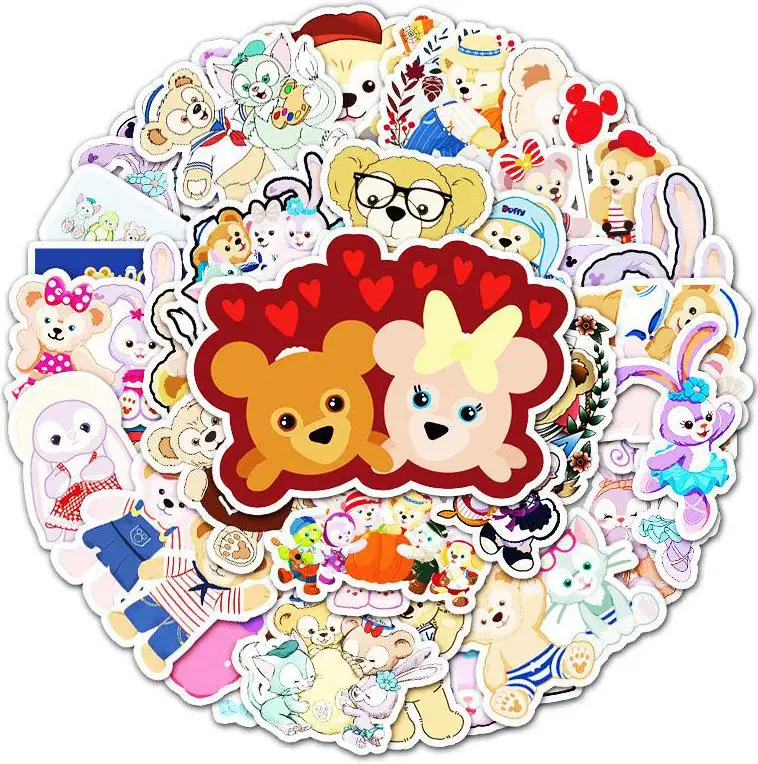 

10/30/50pcs Kawaii Duffy Bear And Ballet Rabbit Cartoon Graffiti Birthday Party Gift Meng Meng Da Stickers Window Wall Water
