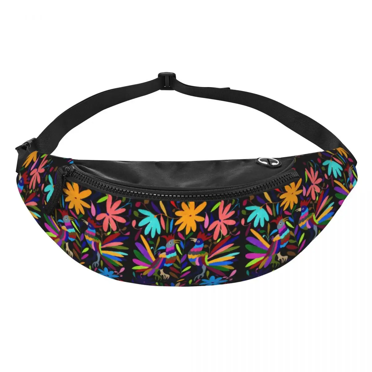 Custom Fashion Mexican Flower Otomi Bird Art Fanny Pack for Running Men Women Crossbody Waist Bag Phone Money Pouch