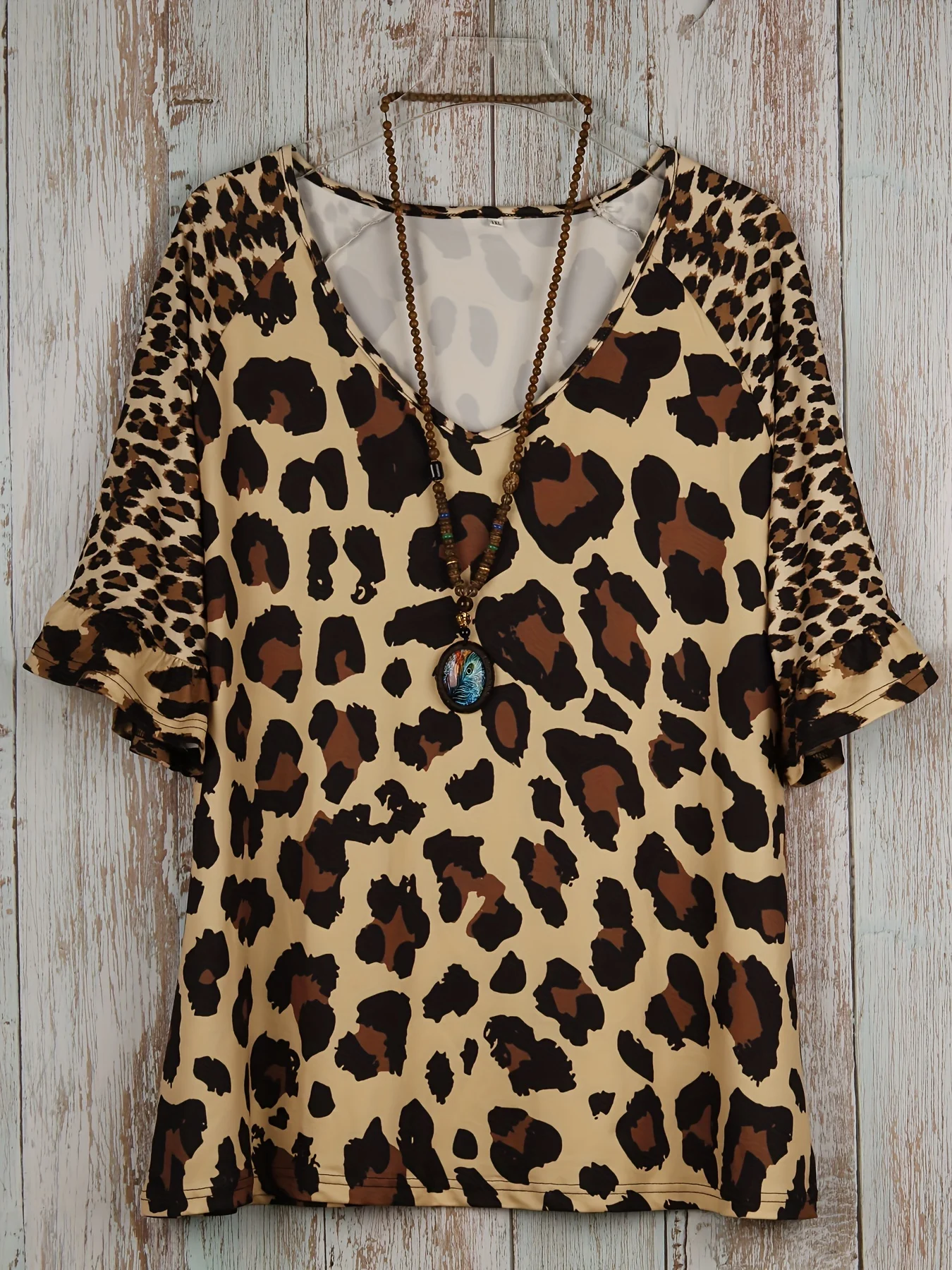 Plus Size Leopard Print T-Shirt Casual Short Sleeve Top For Spring & Summer Women's Plus Size Clothing