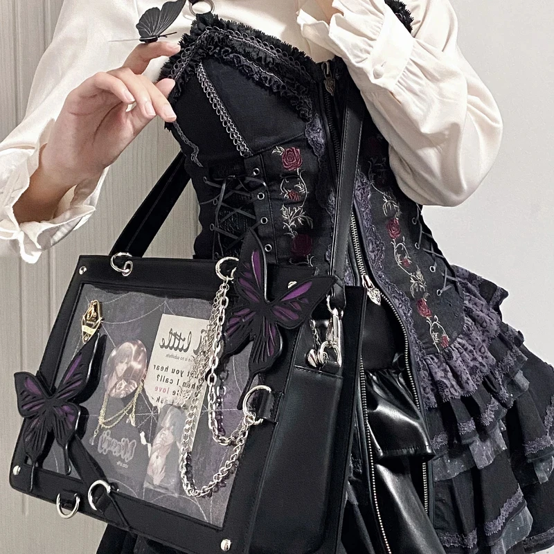 JIAERDI Lolita Gothic Handbag Women Labyrinth Butterfly Spider Web Letter Chain Ita Bag Diablo Punk Shoulder Bag Bolso Mujer