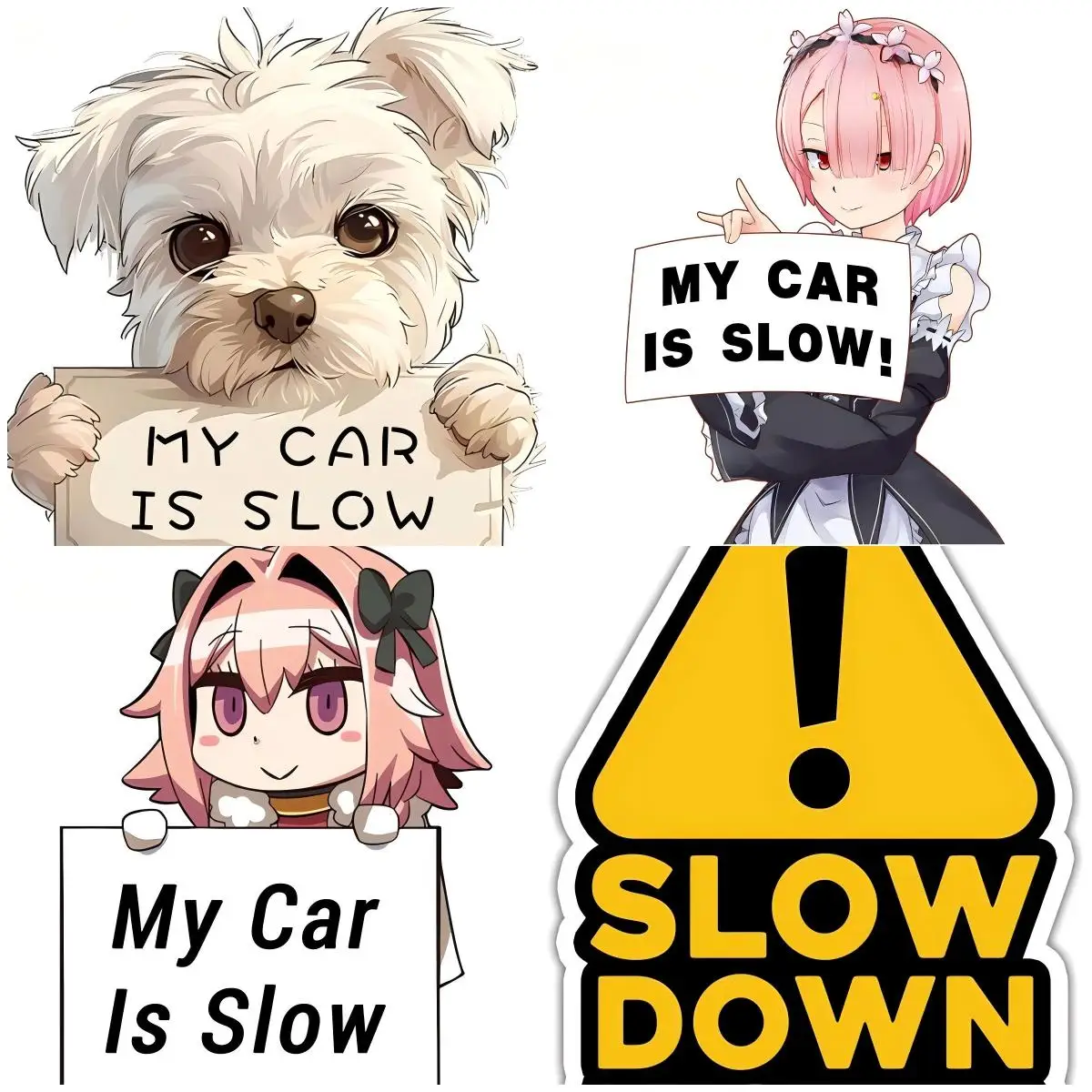

Kawaii Dog Warning My Car Is Slow Car Decals Trunk Vinyl Sticker