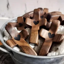 3pcs Cross My Heart Encouragement Gift Handheld Wooden Cross with Epoxy Heart To Carry In Pocket Emotional Support