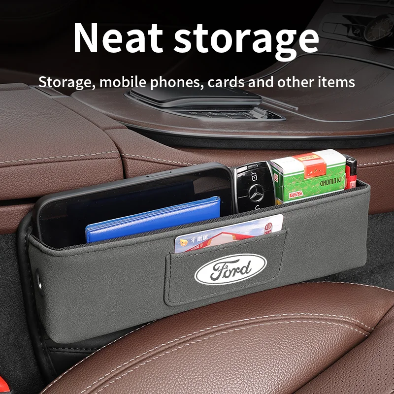 Car Seat Storage Box For Ford Fiesta C-Max Kuga Ranger Raptor Fusion ST Transit Edge Mondeo Mustang Suede Interior Accessories