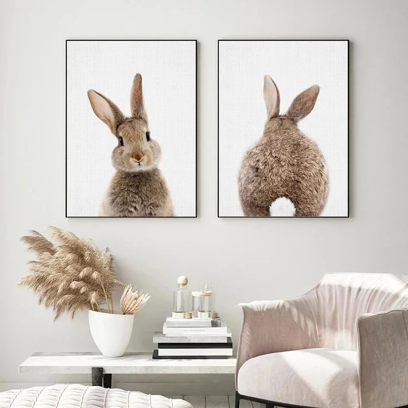 Bunny Rabbit Tail Wall Art Woodland Animal Poster Canvas Painting Nursery Print Children Picture Nordic Kids Baby Room Decor