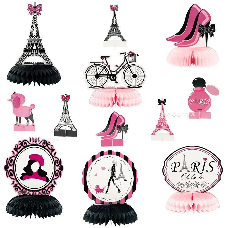 12Pcs Paris Honeycomb Balls Party Favor Supplies Stilvolle High Heels Desktop Ornament Mittelstücke für Hochzeit Camping Hause Decor