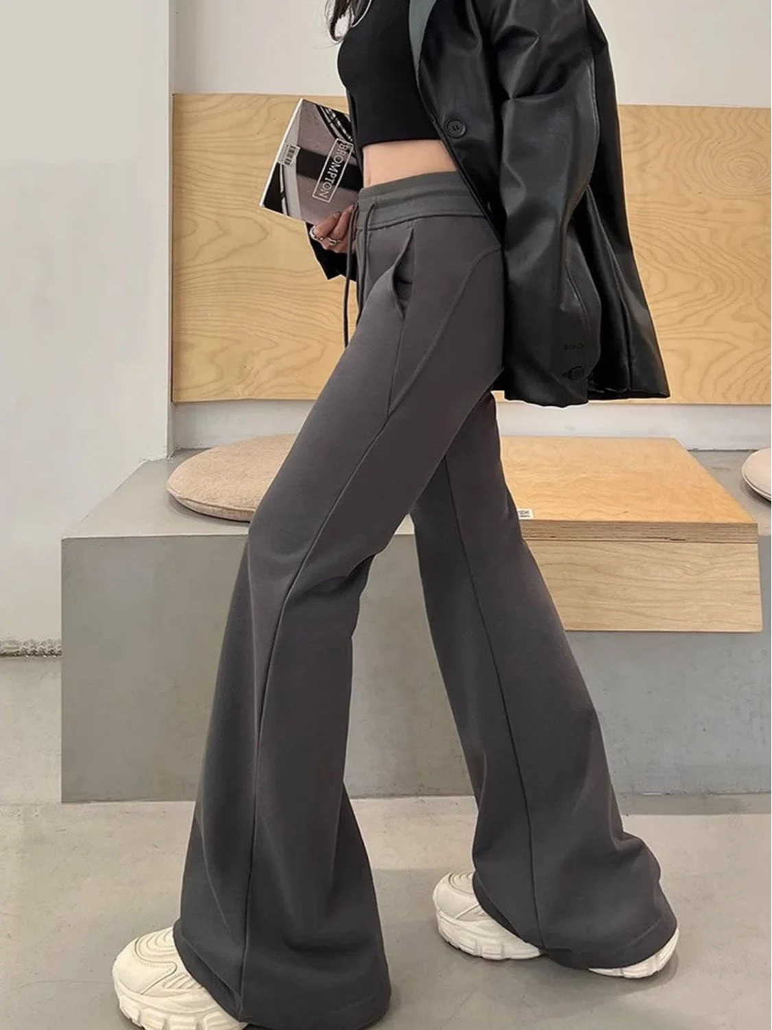 

Американские повседневные расклешенные брюки для женщин, весна 2026, утягивающие брюки с высокой талией из других материалов, для повседневной носки