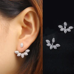 2017 New Fashion Top Quality CZ Leaves Stud Earrings For Women Elegant Ear Jacket Piercing Earing Koyle Bijoux Femme AE280