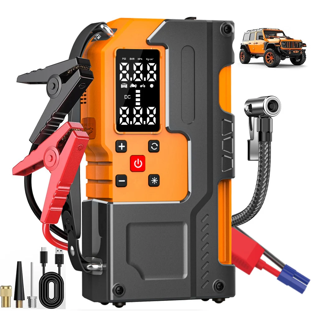 

New Arrival Tire Inflator Portable Air Compressor with Jump Starter Multi-purpose 12V Digital Tire Inflator for Car Bike Ball