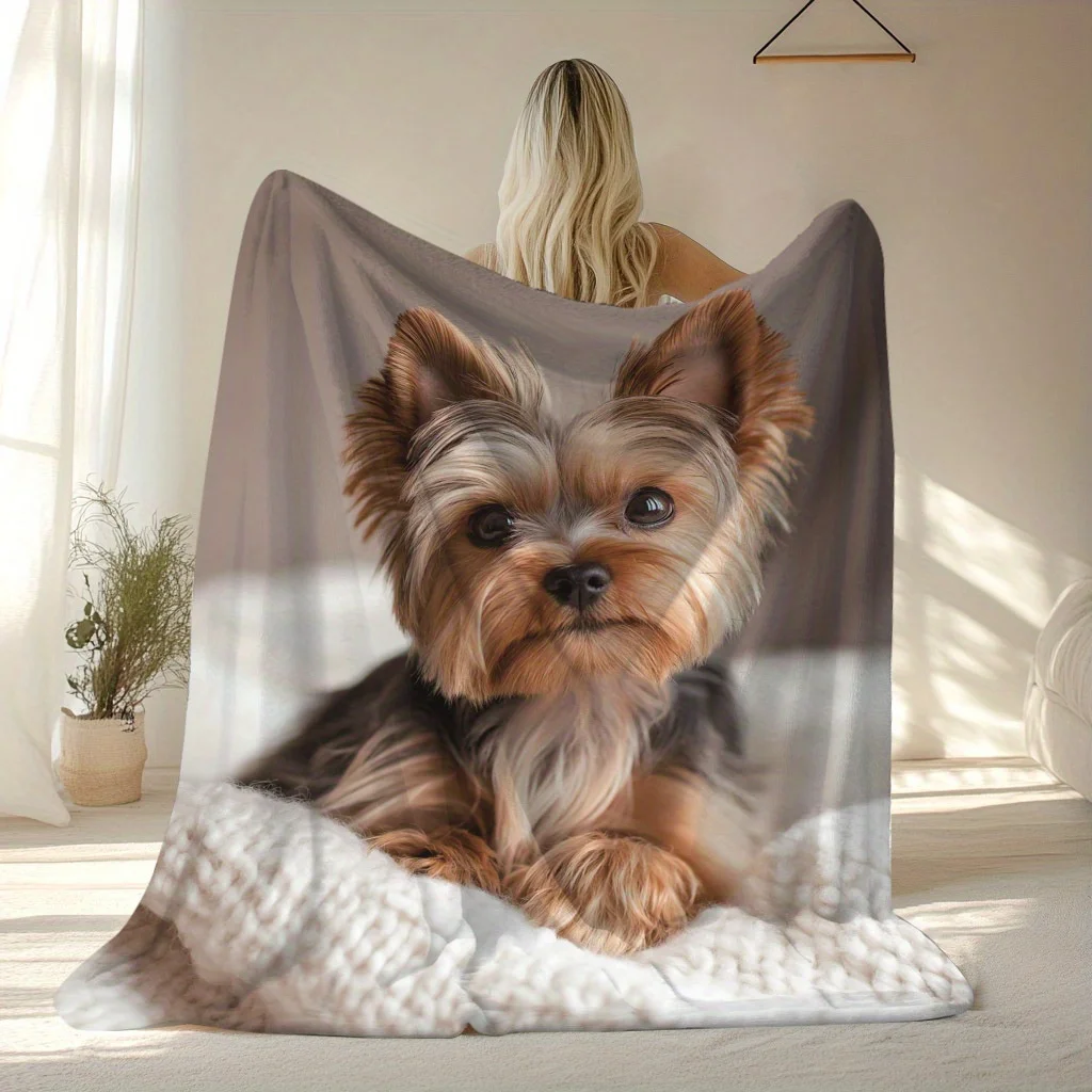 Yorkshire Terrier Pattern Flannel Throw Blanket - Quilted, - Soft, Warm, All-Season Throw for Napping, Camping, Travel, Office
