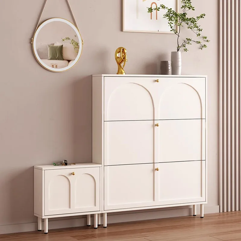 Cream Color Ultra Thin Flip Down Shoe Cabinet Space Saving Wall Mounted for Small Space Entryway Hall Door Modern Shoe Rack