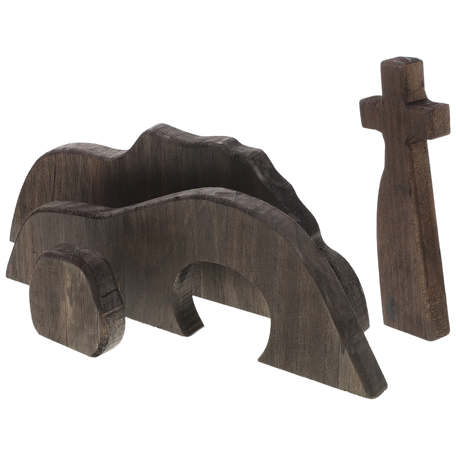 

1 Set Wooden Cross Decorative The Empty Tombs Easter Scene Religious Home Decoration Office Gift Wood Miniature Strong