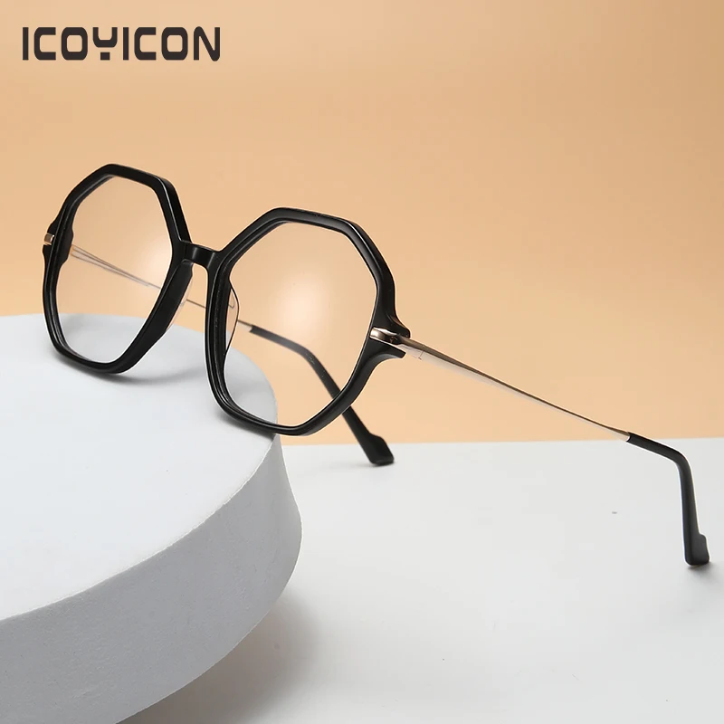 

Polygon Acetate Glasses Frame Men Metal Vintage Optical Prescription Eyeglasses Korean Style Women Spectacles Eyewear BOA1240