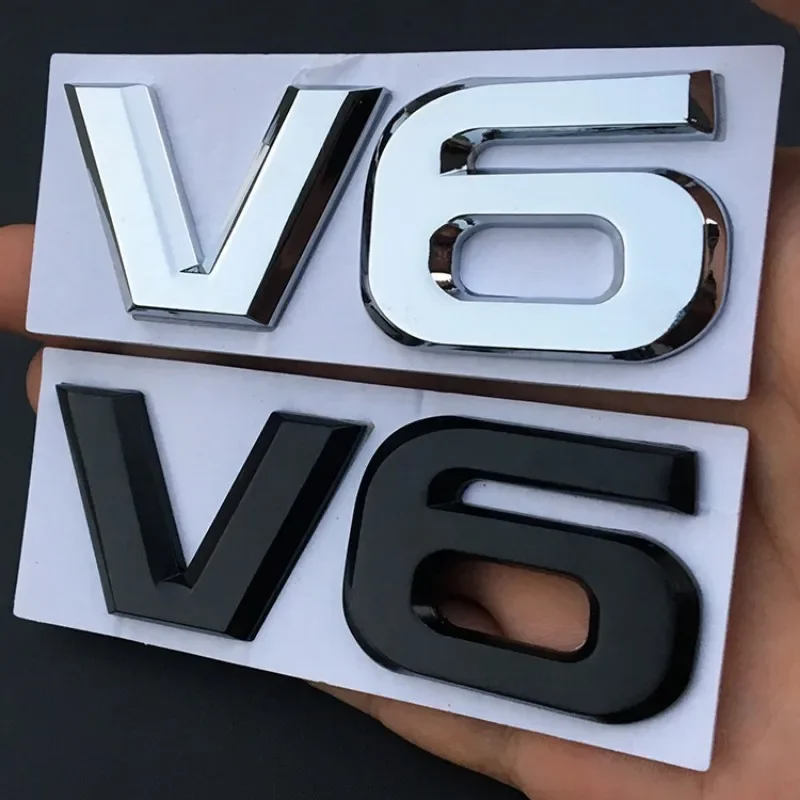 Car Styling V6 Engine Logo 3D Metal Alloy Adhesive Emblem Rear Trunk Badge Fender Sticker Car Body Decal Auto Accessory