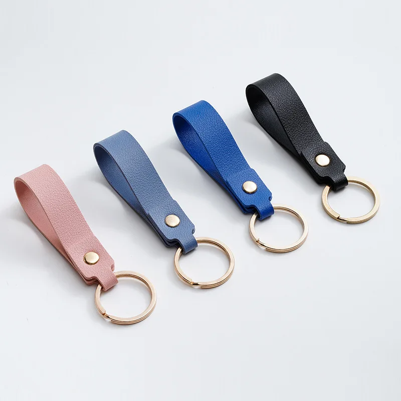 8 Color Double Sided PU Leather Keychain Business Gift Leather Key Chain Men Women Car Key Strap Waist Wallet KeyChains Keyrings