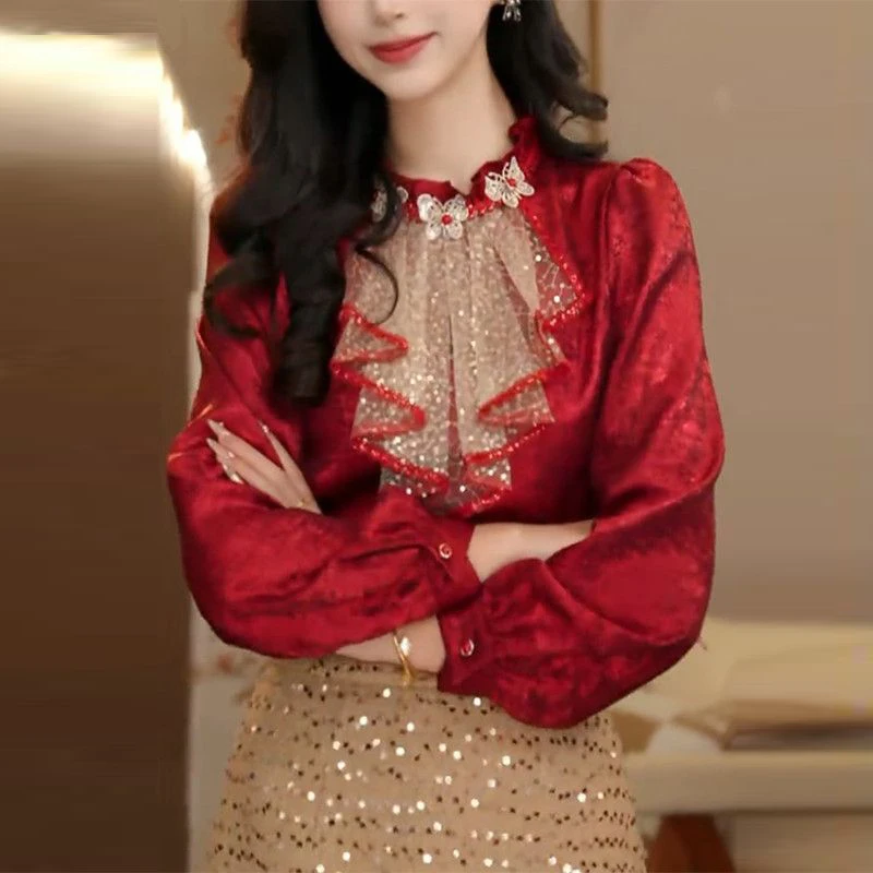 

Французский нежный модный нишевый шикарный топ с цветочным дизайном, весна 2024, новая возрастная рубашка с иностранной атмосферой