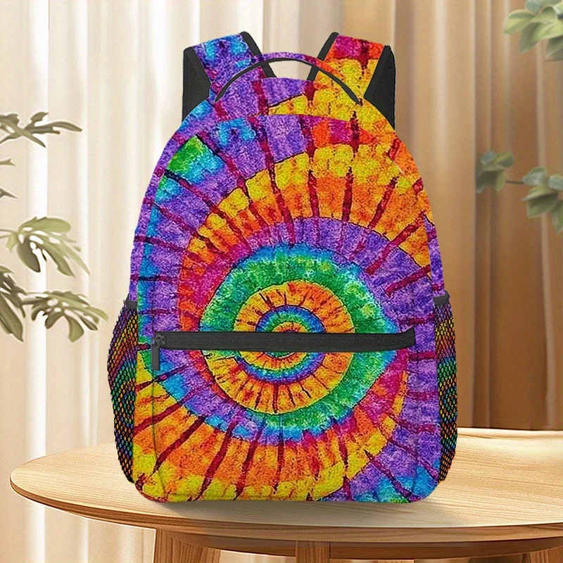 Mochila de Viaje Personalizable con Diseño Tie Dye en Espiral Arcoíris, Patrones Personalizados Disponibles, Mochila Deportiva para Senderismo, Bolsa para Portátil