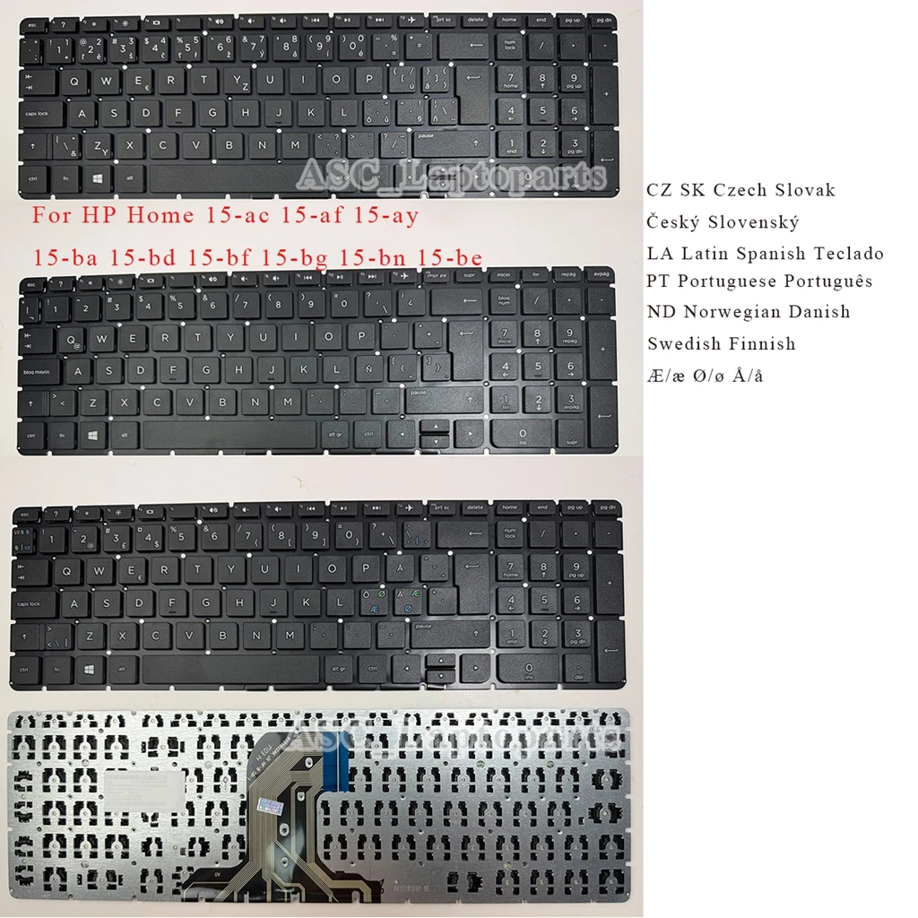 New Czech LA Spanish Nordic Portuguese Hungarian Keyboard for HP Home 15-ac 15-af 15-ay 15-ba 15-bd 15-bf 15-bg 15-bn 15-be Blac