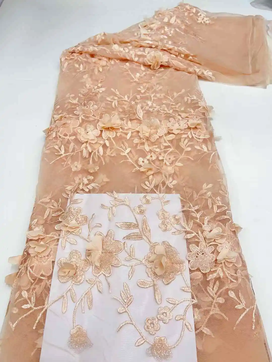 

African Lace Fabric 2025 High Quality French 3D Flower Embroidery Flower Tulle Lace Fabric For Party Dress