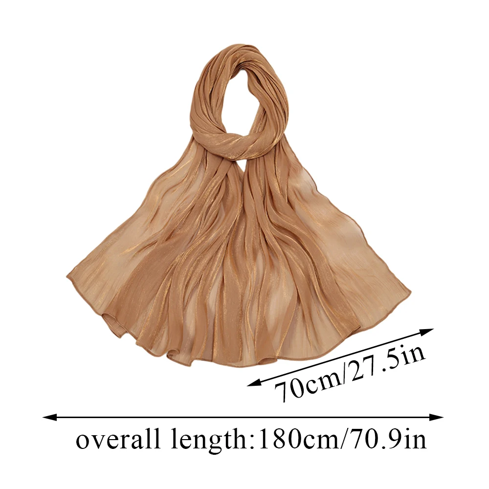 180*70cm Pleated Crinkled Satin Scarf Lady Muffler Bandanna Fashion Glitter Shimmer Muslim Hijab Women Sun Protection Shawls