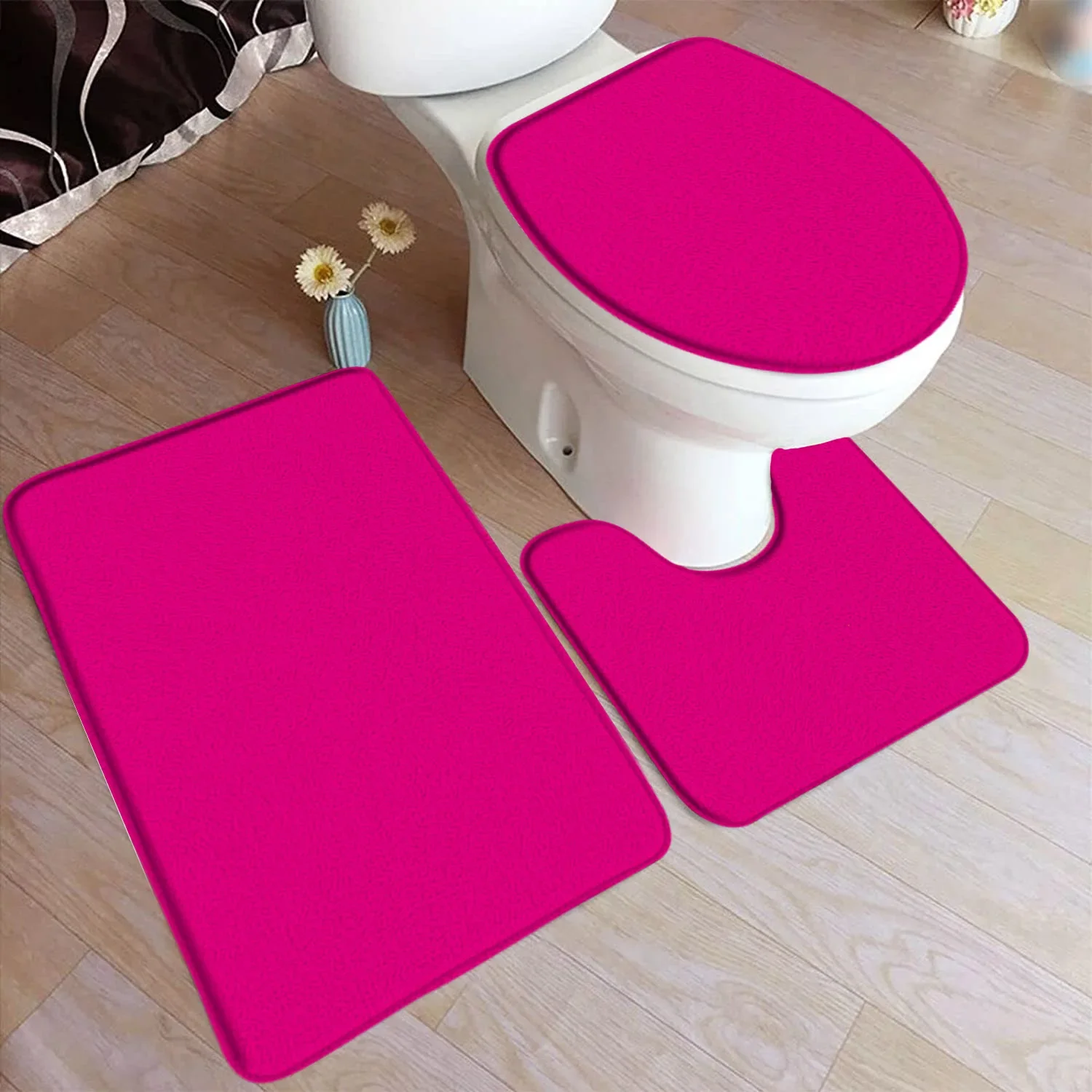 Soild Color Minimalist Style Bathroom 3Pcs/set Mat Home Flannel Decorations and Accessories Floor Rug Toilet Cover 40*60/50*80CM