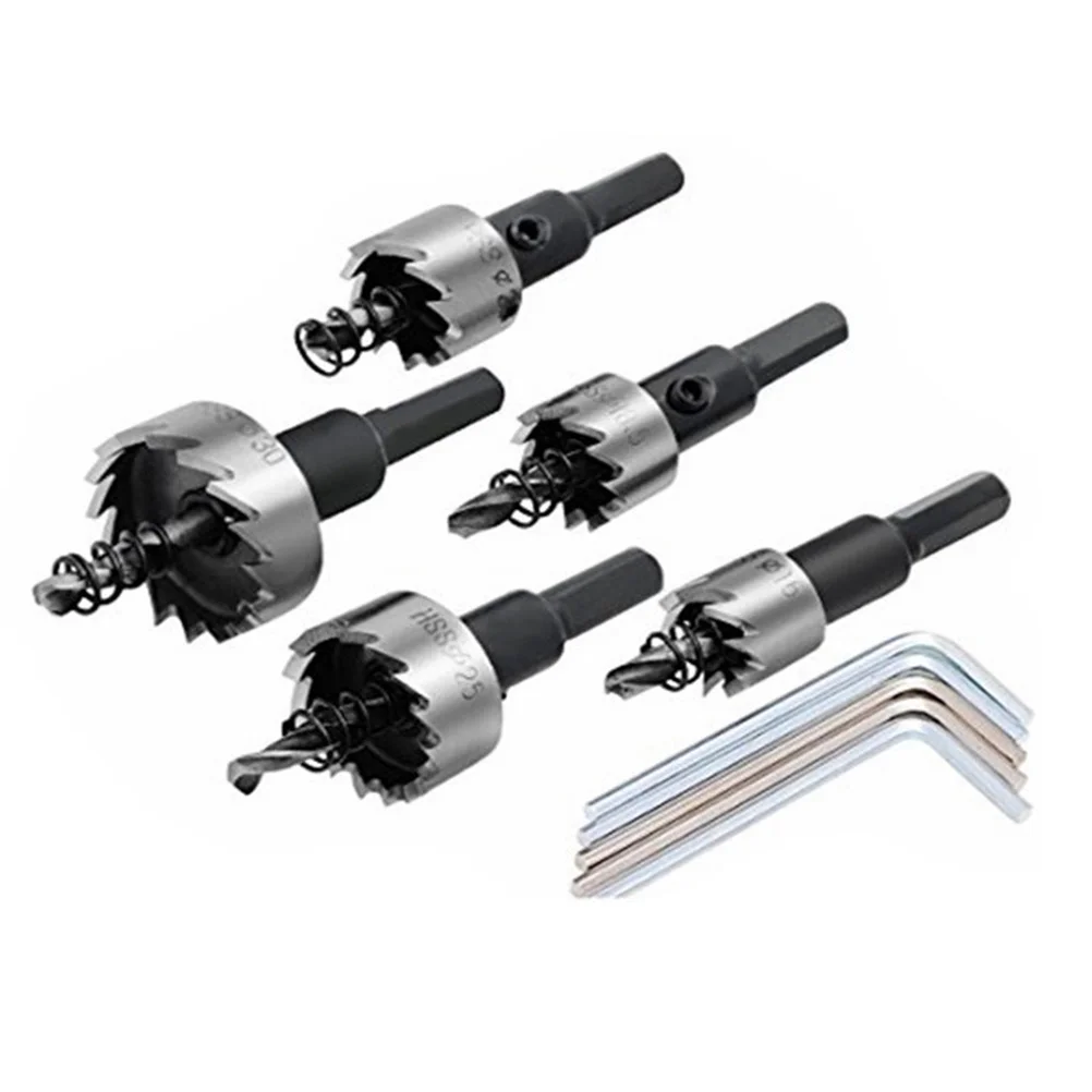 

5Pcs Heavy Duty Drill Bit Set High Speed Steel Tungsten Coated Fast Efficient 16-30mm Hole Bit Kit for Woodworking Metal Plastic