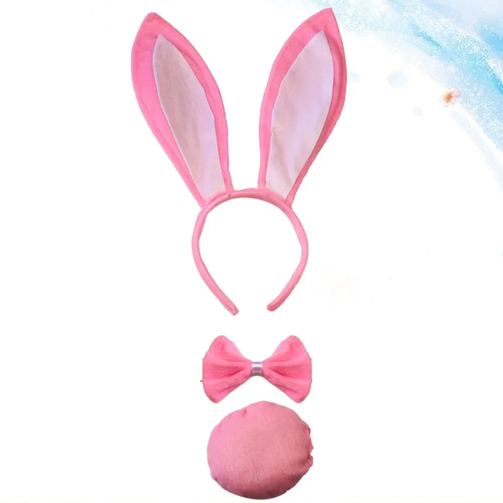 

3Pcs Rabbit Ear Headband Set Pink Big Decoration Easter Party Costume Cosplay Masquerade Wearable Hair Accessory for Kids Adults