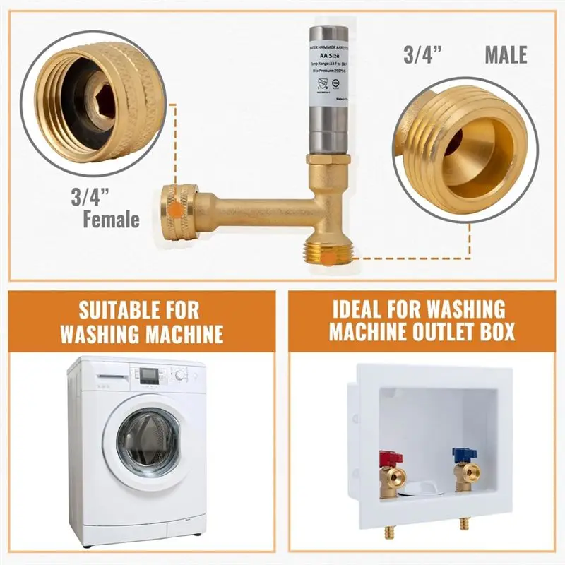 A93E-Water Hammer Arrestor, 3/4Inch NPT Thread For Washing Machine, Laundry Pipe, Washer,Hammer Arrestor (2-Pack)