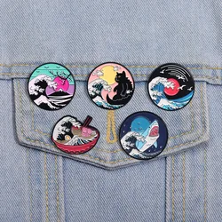 Art The Great Wave Of Kanagawa Enamel Pins Collection Japanese Style Painting Sunset Sunrise Brooches Lapel Badge Jewelry Gifts